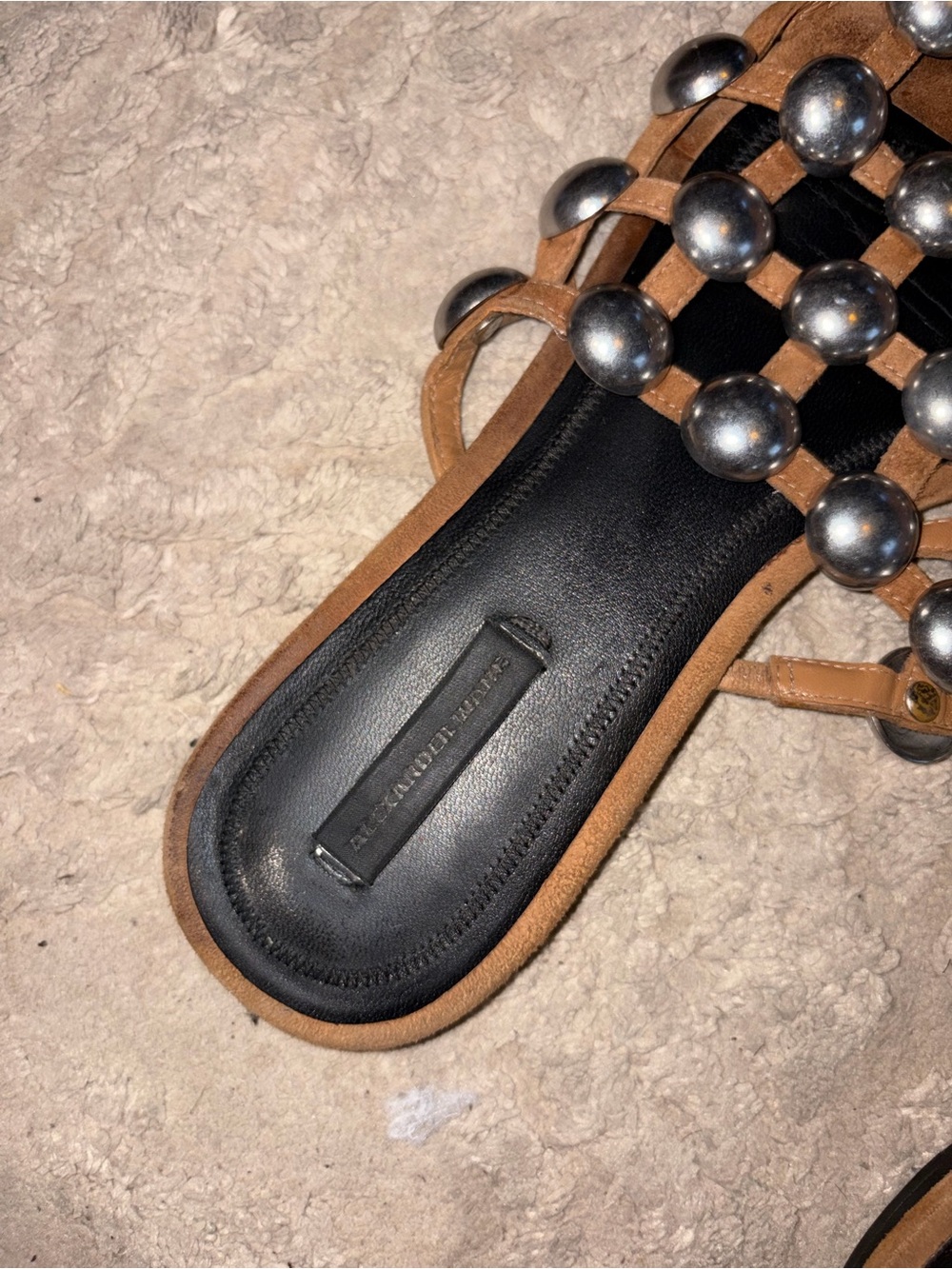 Alexander Wang Tan Leather Studded Slide Mules - Picture 3 of 3
